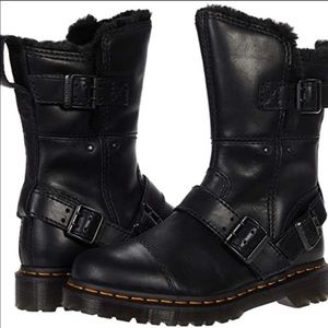 Dr. Martens Kristy Mid Leather Faux Fur Boots Black Luxor